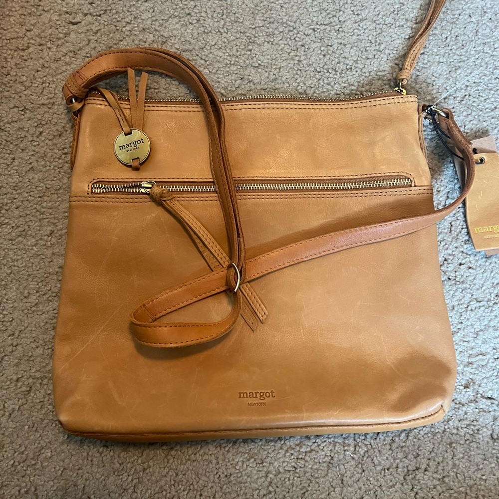 Margot Tan Leather Crossbody Bag